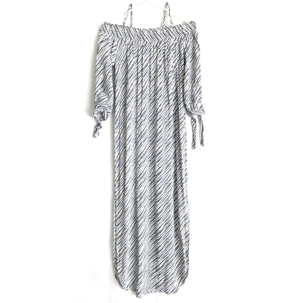 CATO Blue Striped Off-Shoulder Maxi Dress XS